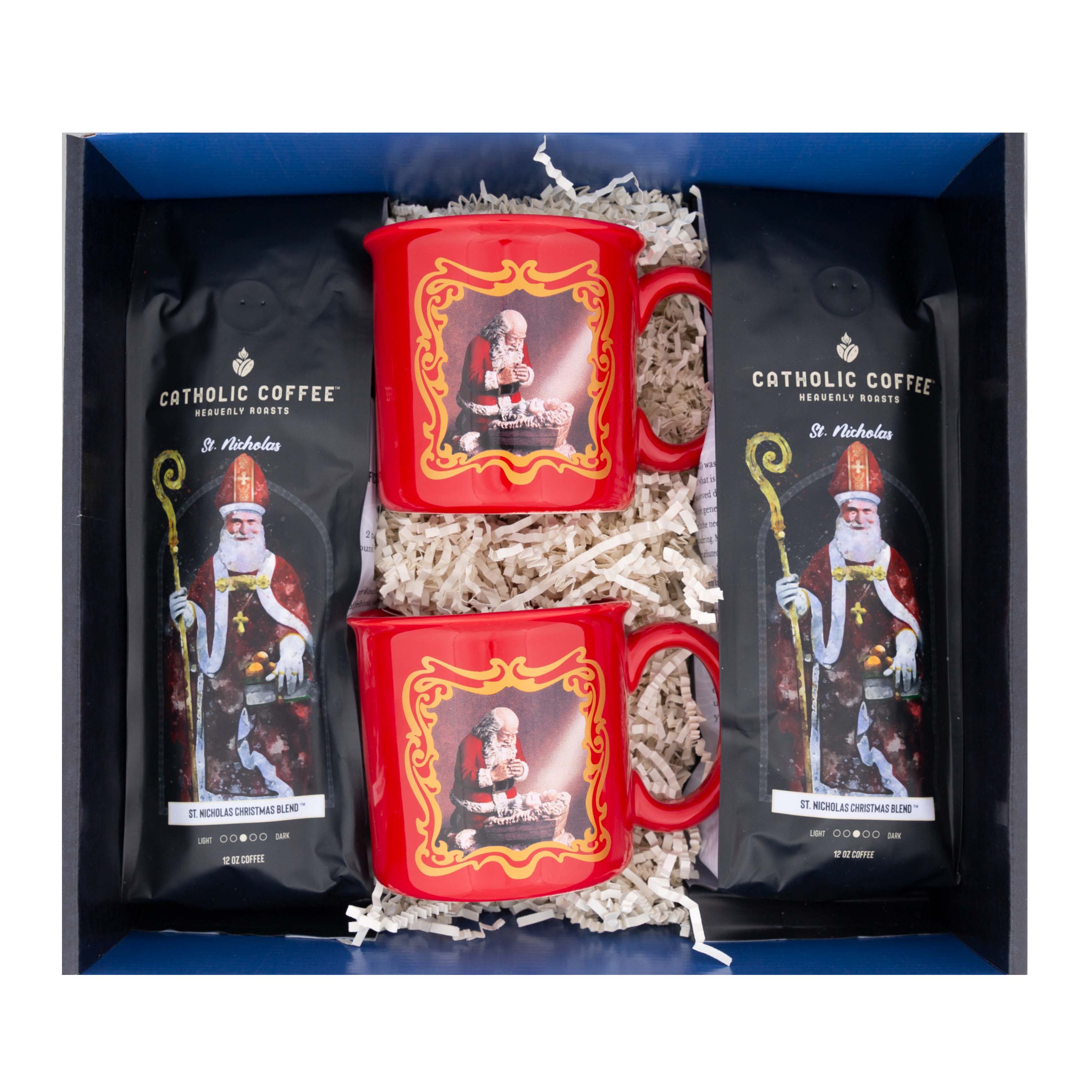 St. Nicholas Christmas Blend & 2 Kneeling Santa Mugs Gift Set - Ground