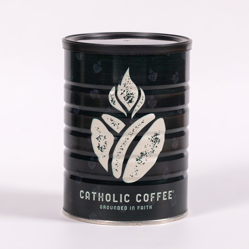 Padre Pio Espresso Roast in Catholic Coffee Logo Can