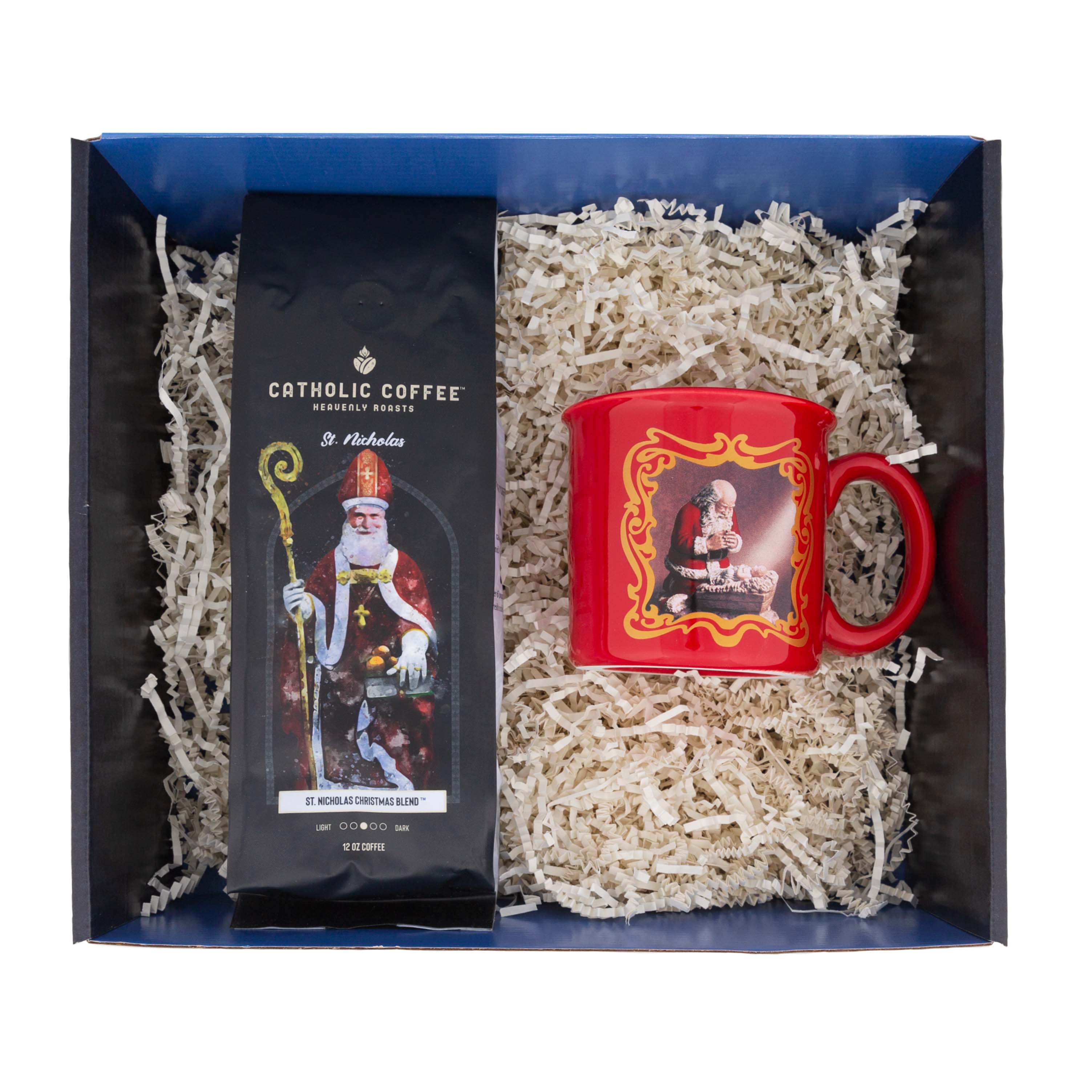 St. Nicholas Christmas Blend and Kneeling Santa Mug Gift Set - Ground