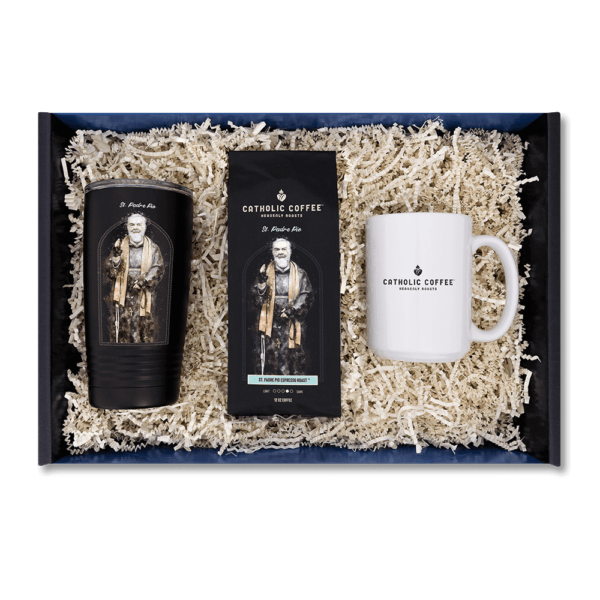 Padre Pio Espresso Roast Coffee, Tumbler, & Mug Gift Set