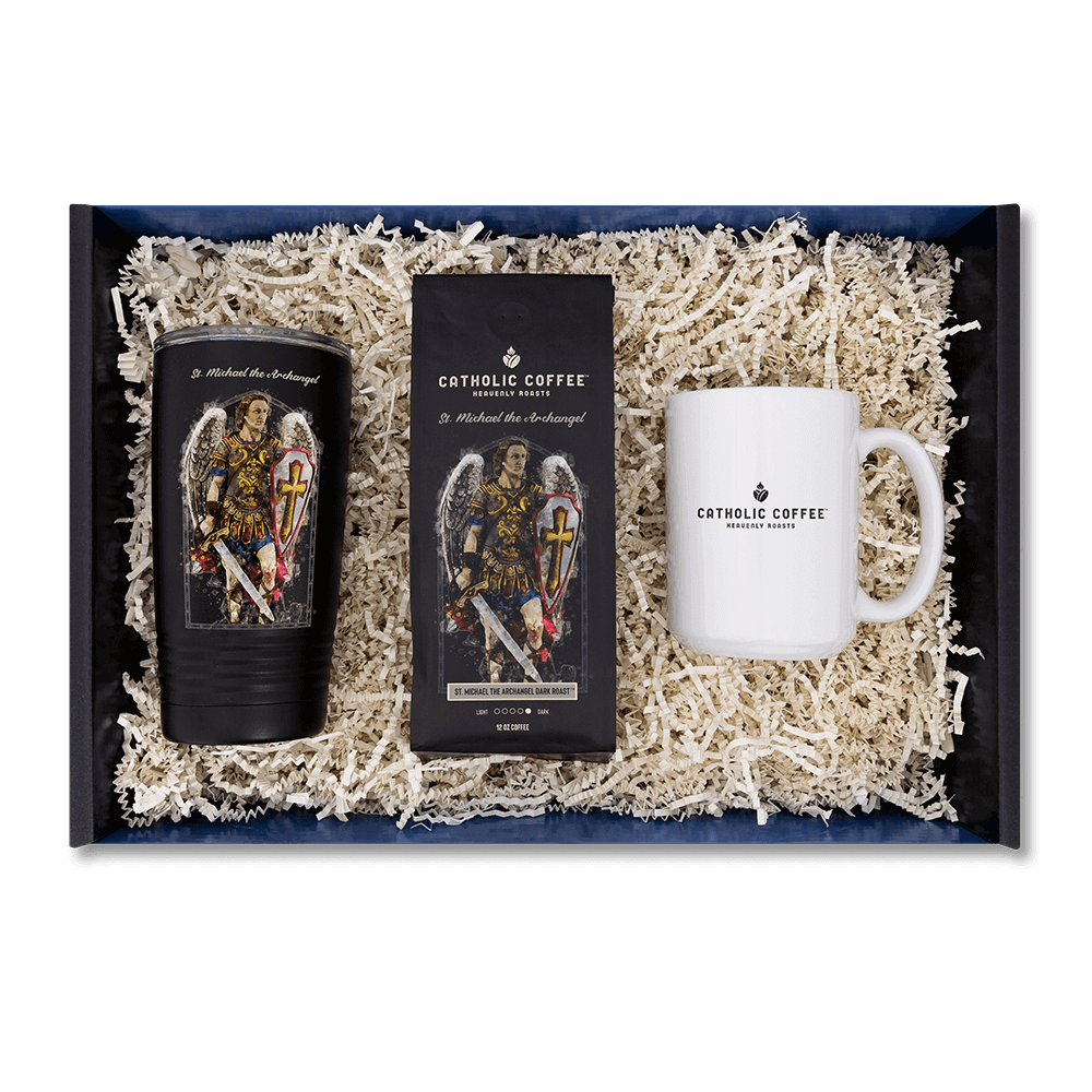 St. Michael Dark Roast Coffee, Tumbler, & Mug Gift Set