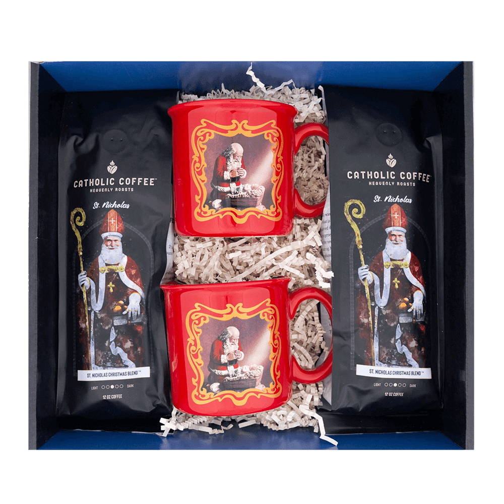 St. Nicholas Christmas Blend & 2 Kneeling Santa Mugs Gift Set